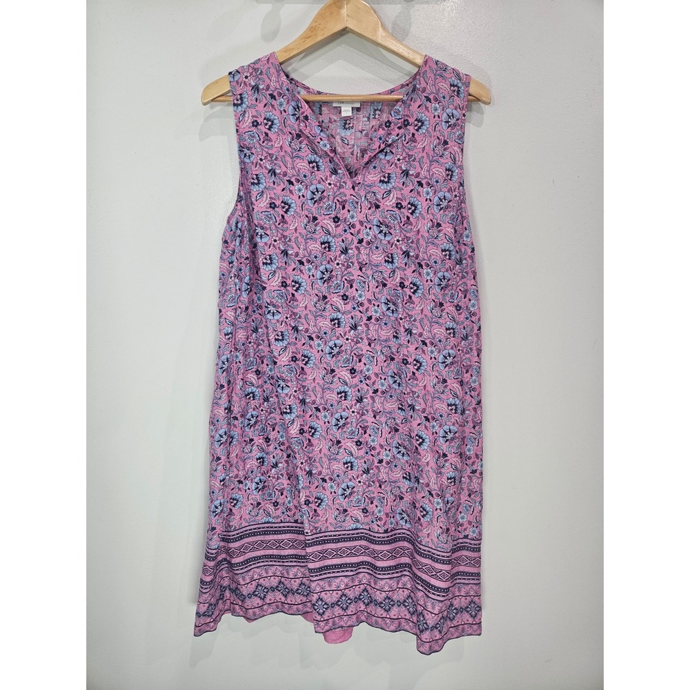 J. Jill Love Linen Pink Floral Paisley Sleeveless V-Neck Shift Dress Large